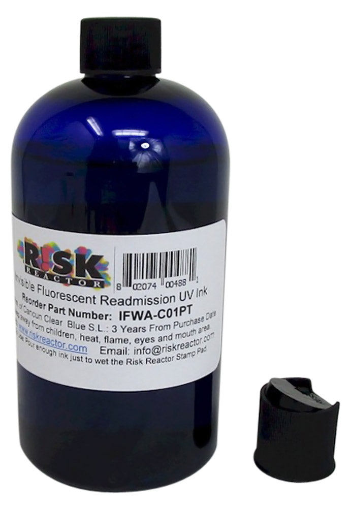 IFWA-C01PT one pint of Cancun Blue Readmission Clear Fluorescent Hand Stamping Inks